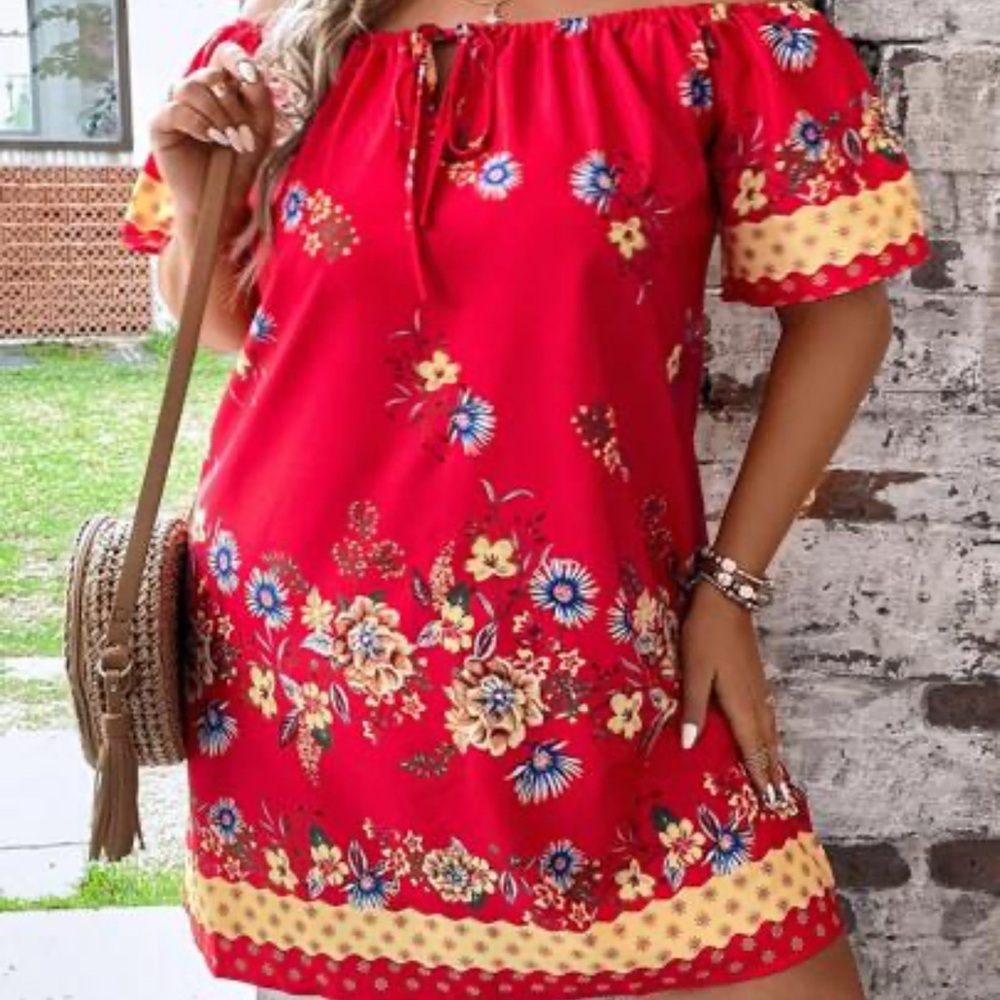 Red Puff Sleeve Off-Shoulder Sundress
